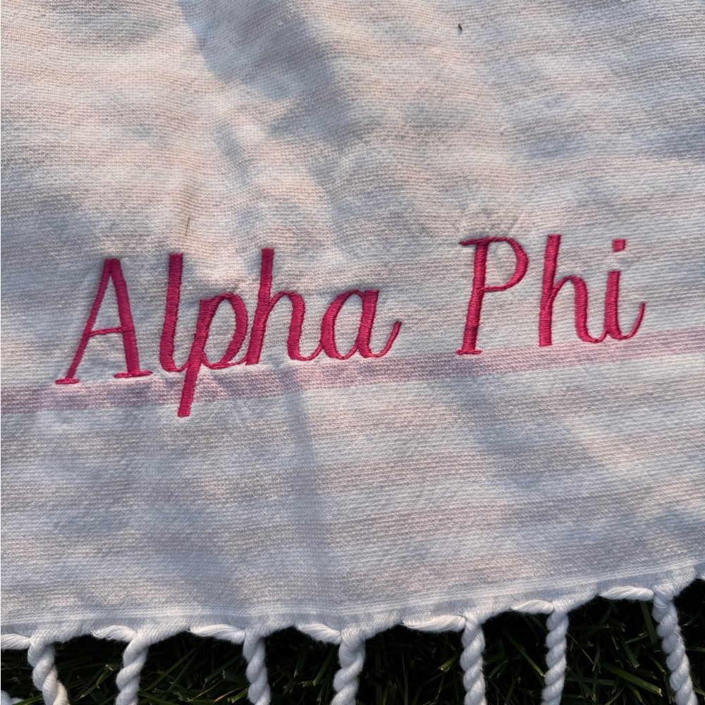 APhi Lands' End large Beach Towel Towel with Pink Alpha Phi Custom Embroidery